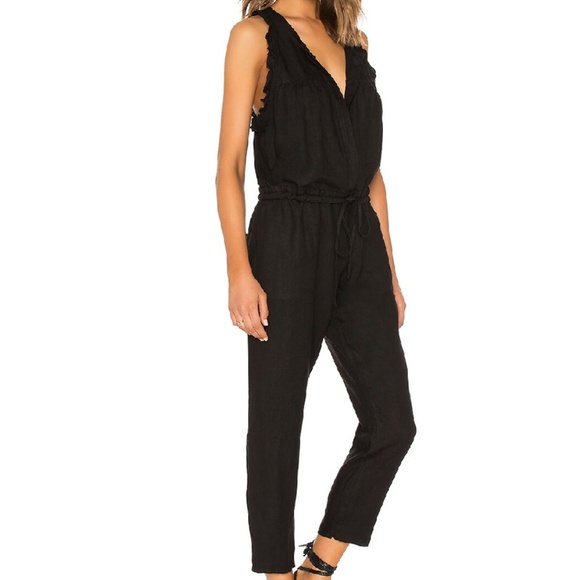 Enza Costa French Linen Sleeveless Button Down Ruffle Black Jumpsuit Size 0 - Picture 2 of 11